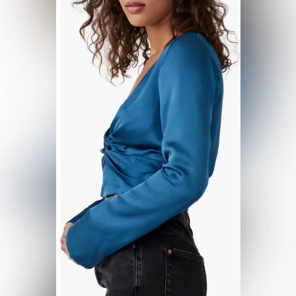 Free People Front Twist Satin Crop Top - Picture 2 of 11